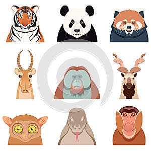 Flat set of asian animals
