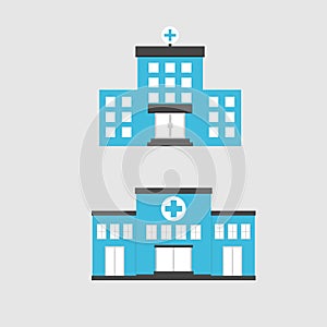 Flat set hospital buiding outdoor design icon.Vector illustration.Medical buiding center