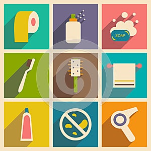 Flat with shadow concept and mobile application personal care