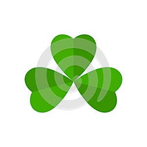 Flat shamrock icon. Clover three leaves logo. Green floral sticker.