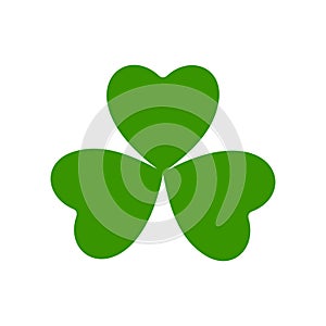 Flat shamrock icon. Clover three leaves logo. Green floral sticker.