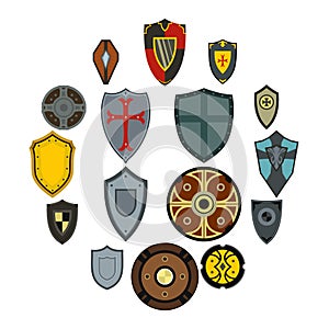 Shields icons set, flat style