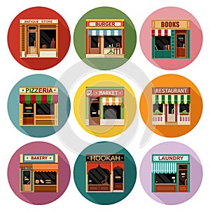 Flat shop store icon set