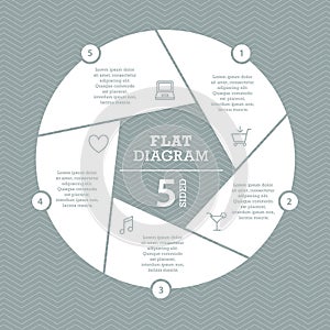 Flat shutter diagram template for your business presentation with text areas and icons