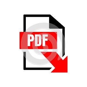 flat sign of pdf download icon button isolated on white background