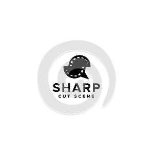 Flat silhouette SHARP CUT SCENEN movie logo design