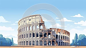 flat simple vector illustration, the coloseum in rome, ancient symbol of the Roman empire in the capital city of Italy.