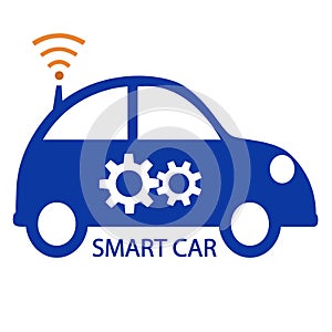 Flat smart car icon vector isolated on white background. Internet of things, cloud computing concept.