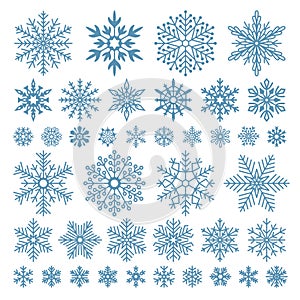 Flat snowflakes. Winter snowflake crystals, christmas snow shapes and frosted cool icon vector symbol set