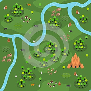 Flat Southeast-Asian Jungle Map Pattern Variant C