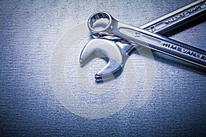 Flat spanner and hook wrench on metallic