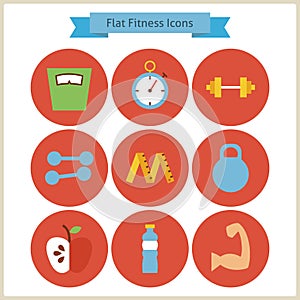 Flat Sport and Fitness Icons Set