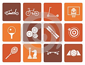 Flat sports equipment and objects icons