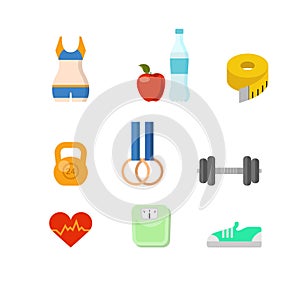 Flat sports fitness tools health exercise web app weight