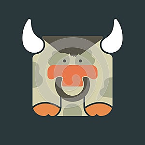 Flat square icon of a cute bull