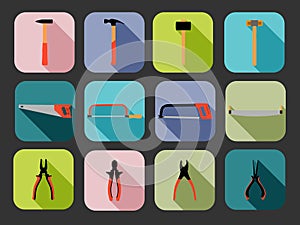 Flat square tools icons