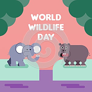 Flat Square world wildlife day illustration background