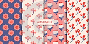 Flat style abstract floral seamless pattern set