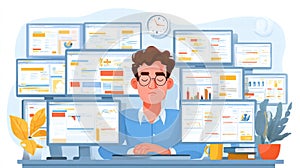 Flat style artwork reflecting overemployment and workplace fatigue