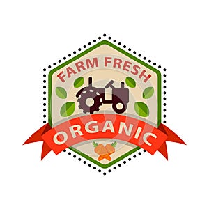 Flat style of bio organic eco healthy food label logo template and vintage vegan farm element in orange green color