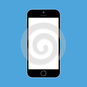 Flat style black  Smartphone with white screen on blue background. Mobile phone icon vector eps10.