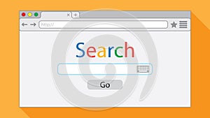 Flat style browser window on orange background.