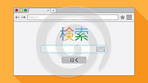 Flat style browser window on orange background.