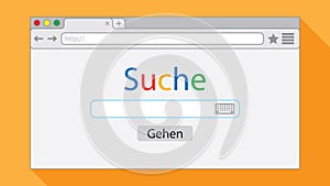 Flat style browser window on orange background.