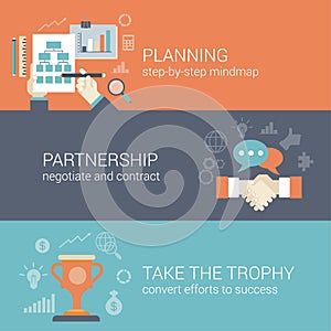 Flat style business planning, partnership and success concept