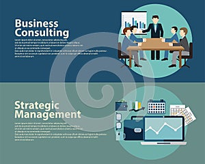 Flat style business success strategy management concept and Consulting. Web banners templates set