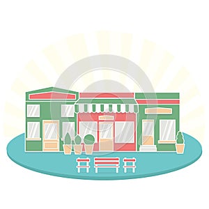 Flat style cafe restaurant bistro little tiny shop icon set food market shoes and coffee.