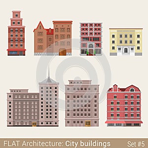Flat style classic municipal buildings vector set photo