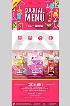 Flat style cocktail menu concept Web site design.