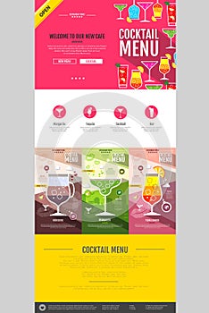 Flat style cocktail menu concept Web site design.