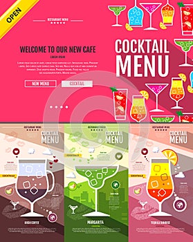 Flat style cocktail menu concept Web site design.