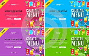 Flat style cocktail menu concept Web site design.
