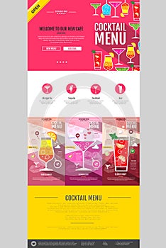 Flat style cocktail menu concept Web site design.