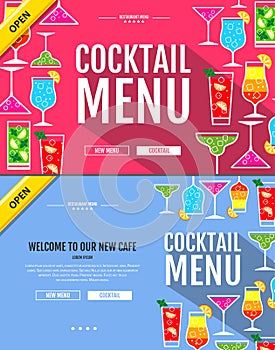 Flat style cocktail menu concept Web site design