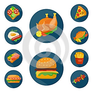 Flat style food icon set