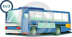 Flat style concept of travel transport bus with bus sign. City bus with side view design and bus stop.