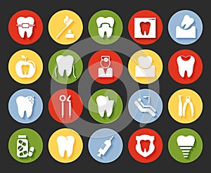 Flat style dental icons set