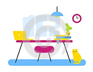 Flat style design of abstract workplace, office department for w