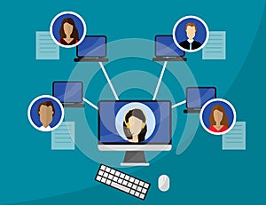 Flat style design for online webinar, online education, distant education technology concept.