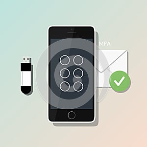 Flat Style Digital Authentication Code Mobile Device Element Illustration