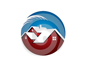 Flat style emblem logo of palm leaf realestate inside round background