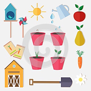 Flat style farm garden vector set