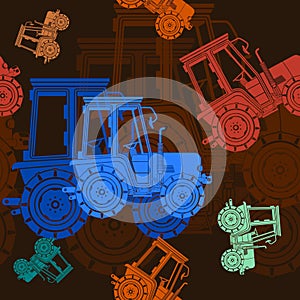 Flat Style Farm Tractor Vector Illustration With Dark Background Seamless Pattern