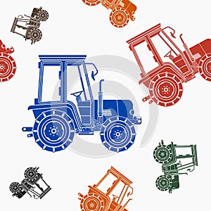 Flat Style Farm Tractor Vector Illustration Seamless Pattern