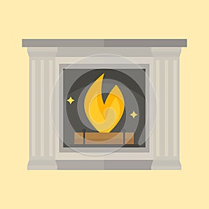 Flat style fireplace icon design house room warm christmas flame bright decoration coal furnace and comfortable warmth