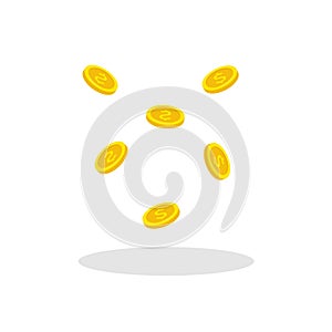 Flat style flying gold coins. Coins money falling vector illustration.